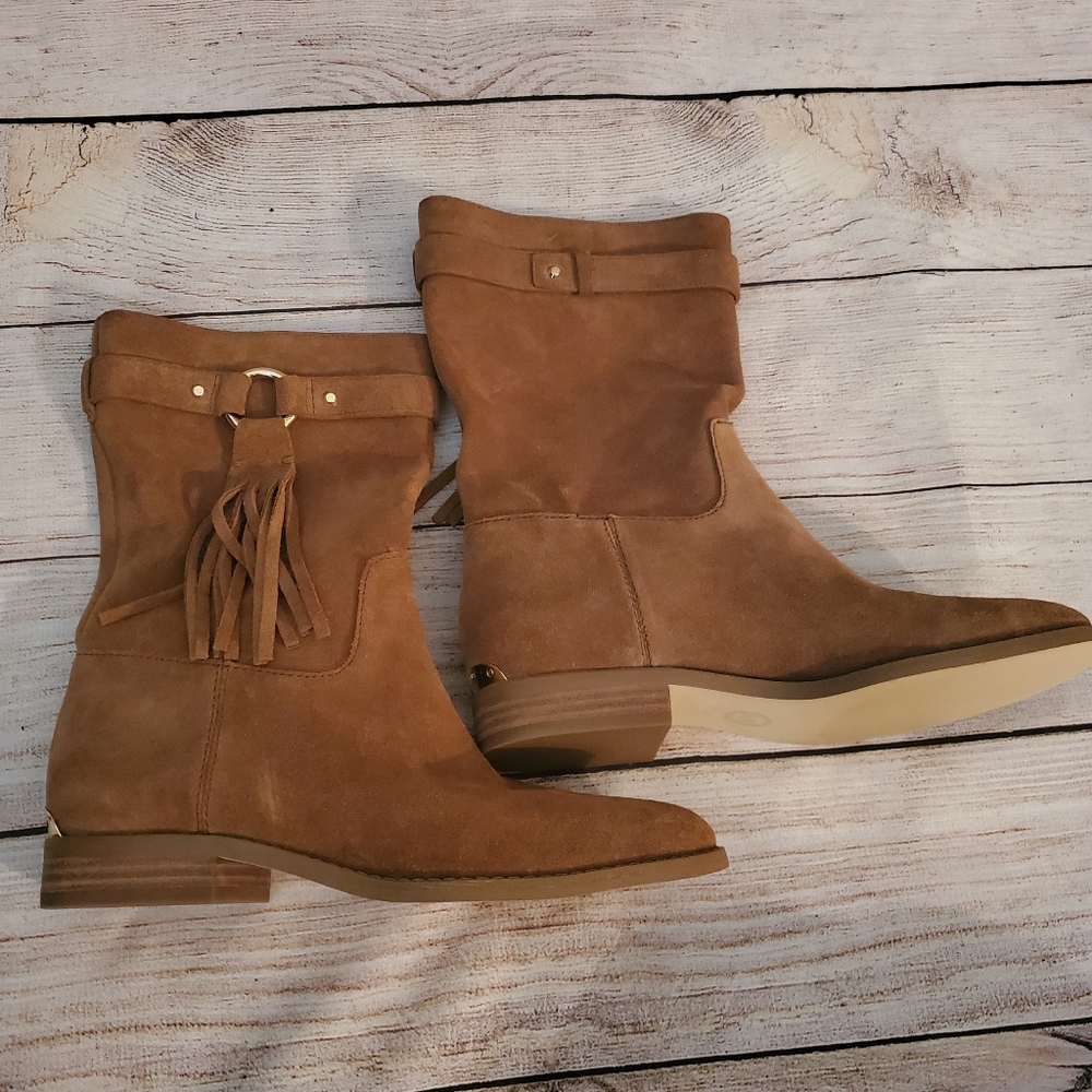 Michael Kors Rhea Dark Carmel Suede Mid Calf Fring - Picture 3 of 14